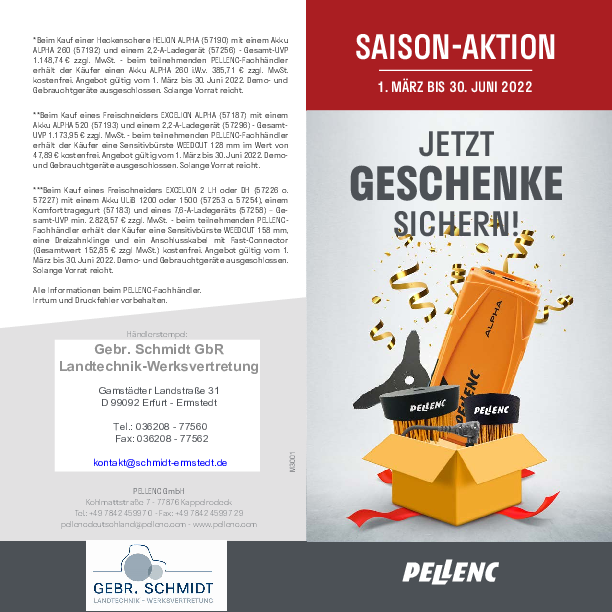 PELLENC - SAISON-AKTION - Jetzt Geschenke Sichern